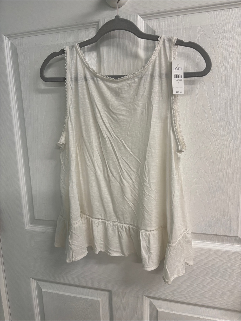 LOFT Cream Lace-Trim Ruffle Hem Tank Top